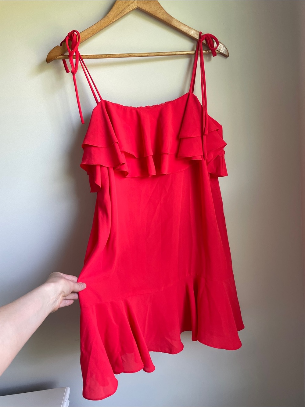 Amanda Uprichard Fifer Mini Dress Ruffle Tie-Shoulder Red Revolve